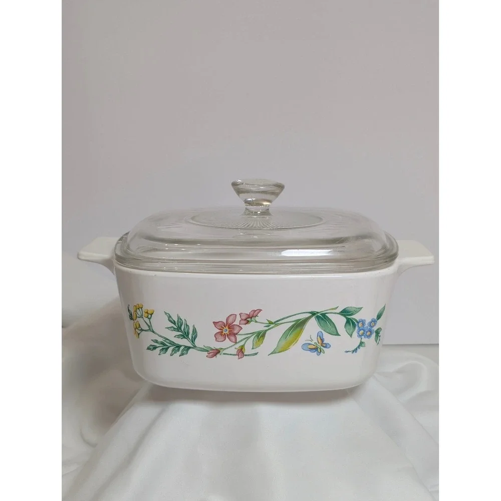 Vintage Corning Ware My Garden Casserole Dish A-1.5-B Pyrex Lid A7C Bakeware